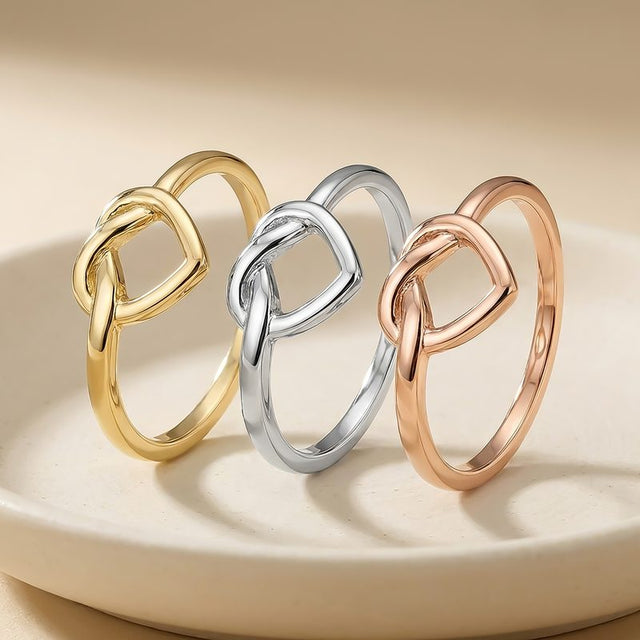 Bagues nœud en or jaune, blanc et rose