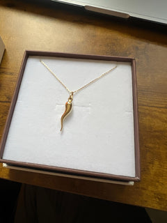 Photo client : Collier corne italienne en or 14 carats