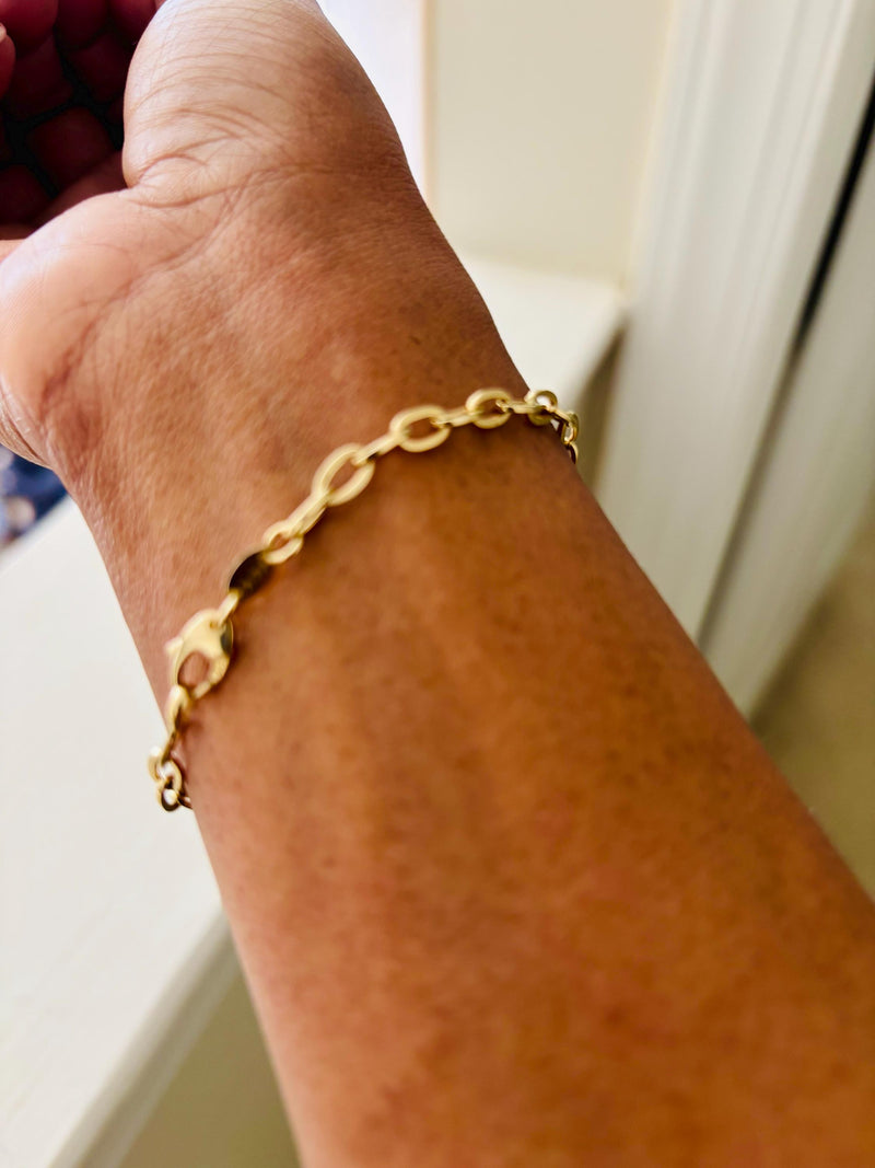 Photo client : Collier ou bracelet chaîne paperclip épaisse en or 14 carats
