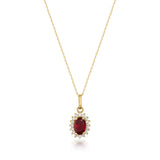 14K Solid Gold Oval Ruby Halo Pendant Necklace: July Birthstone Charm