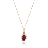 14K Solid Gold Oval Ruby Halo Pendant Necklace: July Birthstone Charm