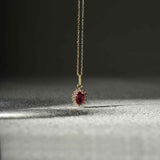 14K Solid Gold Oval Ruby Halo Pendant Necklace: July Birthstone Charm