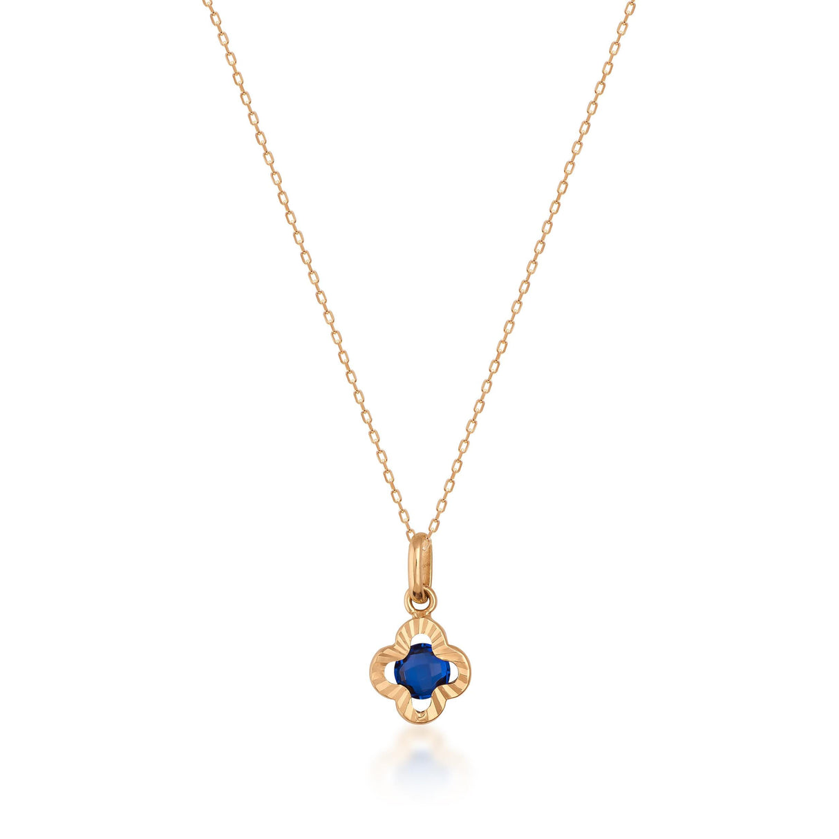 14K Gold Sapphire Clover Necklace: Minimalist Luck Charm
