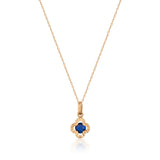 14K Gold Sapphire Clover Necklace: Minimalist Luck Charm