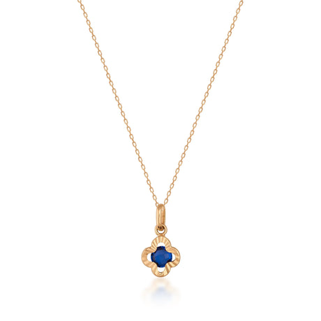 14K Gold Sapphire Clover Necklace: Minimalist Luck Charm