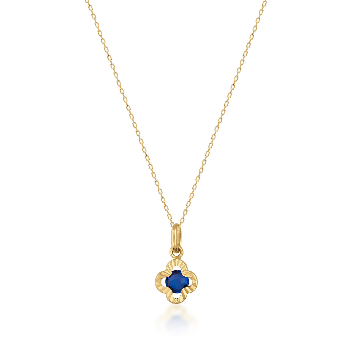 14K Gold Sapphire Clover Necklace: Minimalist Luck Charm