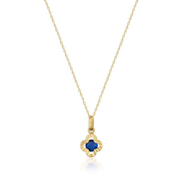 Collier trèfle bleu en or 14 carats avec saphir de synthèse en or 14 carats