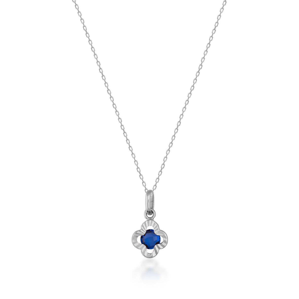 14K Gold Sapphire Clover Necklace: Minimalist Luck Charm