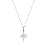 14K Solid Gold North Star Pendant Necklace, Cubic Zirconia