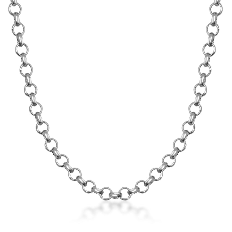 Collier chaîne belcher en or blanc 14 carats sur fond blanc