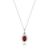 14K Solid Gold Oval Ruby Halo Pendant Necklace: July Birthstone Charm