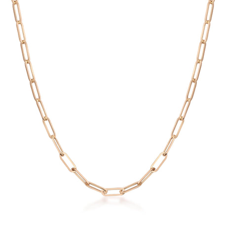 14K Solid Gold Paperclip Chain Necklace and Bracelet - 3mm Rectangle Link - Modern Layering Set