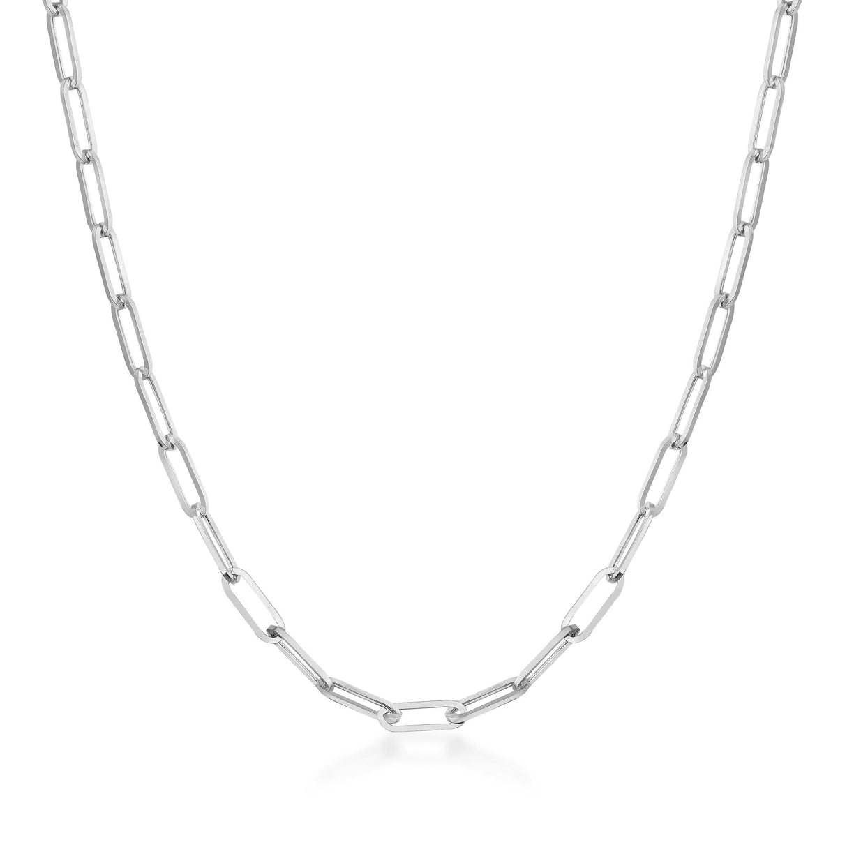 14K Solid Gold Paperclip Chain Necklace and Bracelet - 3mm Rectangle Link - Modern Layering Set