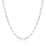 14K Solid Gold Paperclip Chain Necklace and Bracelet - 3mm Rectangle Link - Modern Layering Set