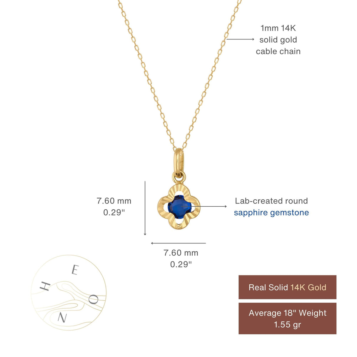 14K Gold Sapphire Clover Necklace: Minimalist Luck Charm