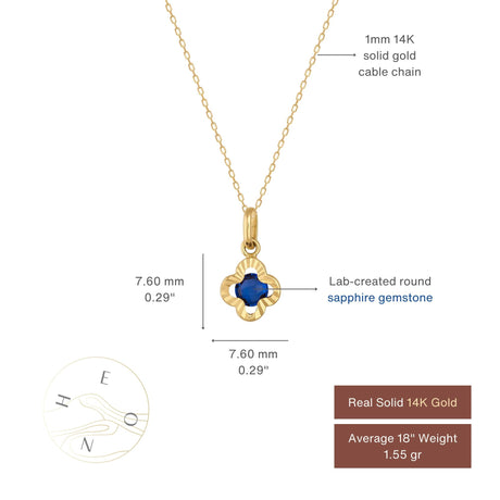 14K Gold Sapphire Clover Necklace: Minimalist Luck Charm