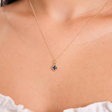 14K Gold Sapphire Clover Necklace: Minimalist Luck Charm