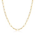 14K yellow gold 3mm paperclip chain necklace, front view on white
