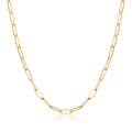 Collier chaîne maille paperclip 3 mm en or jaune 14 carats, vue de face sur fond blanc