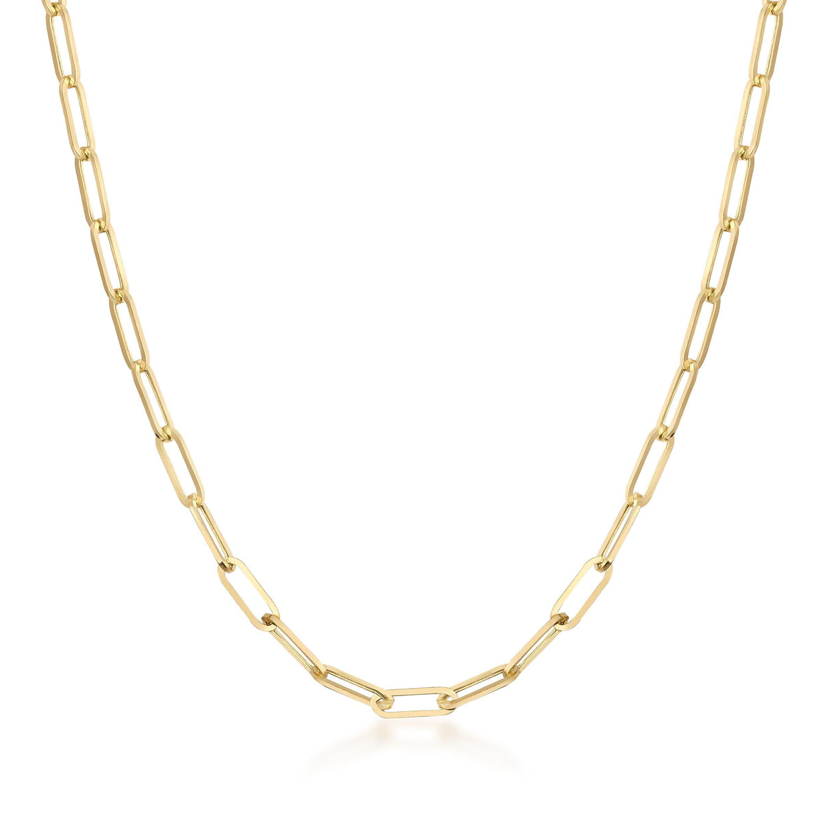 14K Solid Gold Paperclip Chain Necklace and Bracelet - 3mm Rectangle Link - Modern Layering Set