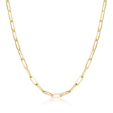 14K Solid Gold Paperclip Chain Necklace and Bracelet - 3mm Rectangle Link - Modern Layering Set