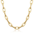 Collier chaîne maille paperclip épaisse en or jaune 14 carats sur fond blanc