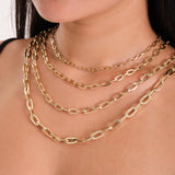 14K Solid Gold Paperclip Chain as Necklace or Bracelet - Unisex Rectangle Thick Layering Chain