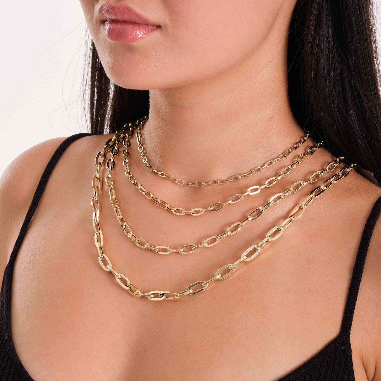 14K Solid Gold Paperclip Chain as Necklace or Bracelet - Unisex Rectangle Thick Layering Chain