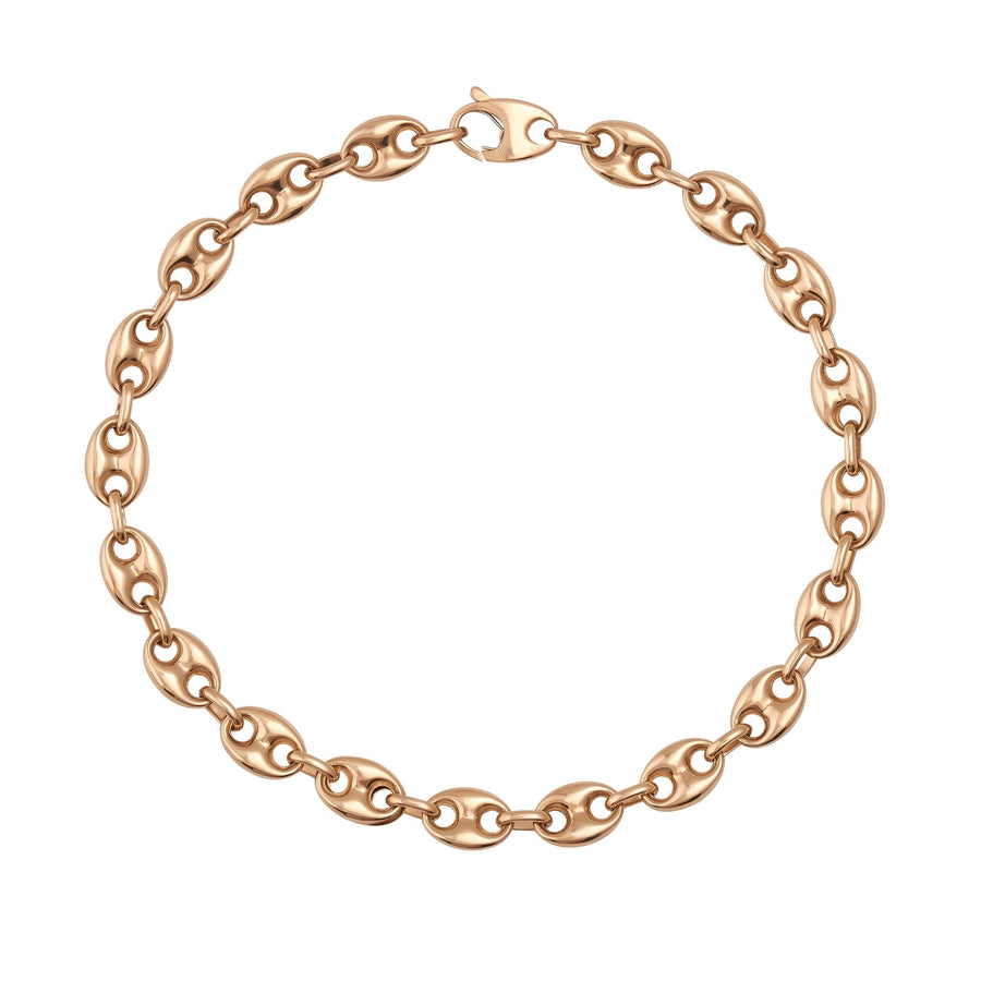 Catena a maglia marina in oro rosa 14kt distesa su sfondo bianco