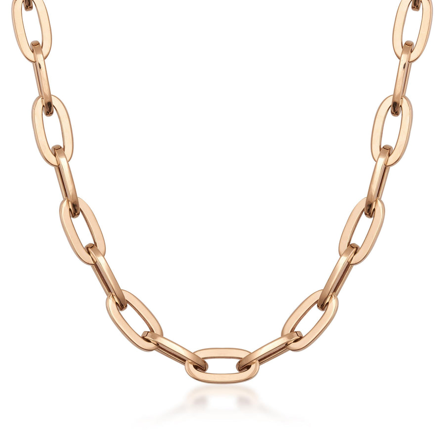 Collana a catena paperclip spessa in oro rosa 14kt su sfondo bianco