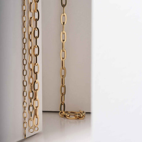 14K Solid Gold Paperclip Chain as Necklace or Bracelet - Unisex Rectangle Thick Layering Chain