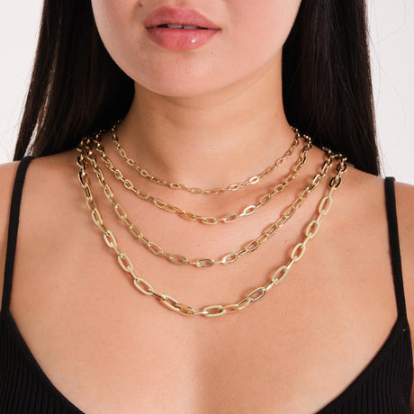 14K Solid Gold Paperclip Chain as Necklace or Bracelet - Unisex Rectangle Thick Layering Chain