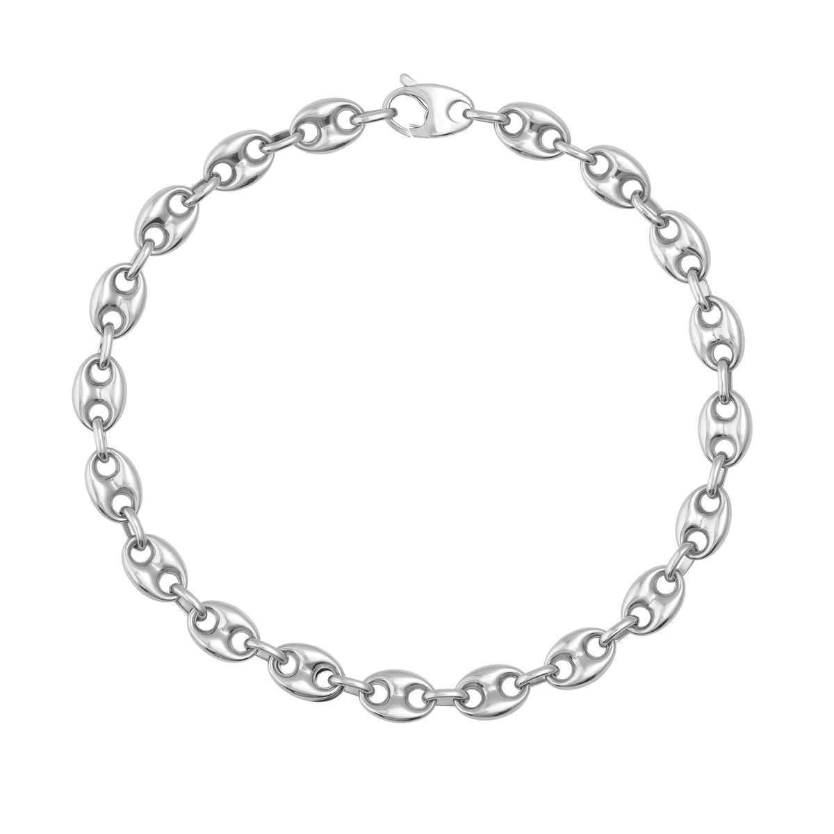 Catena a maglia marina in oro bianco 14kt distesa su sfondo bianco