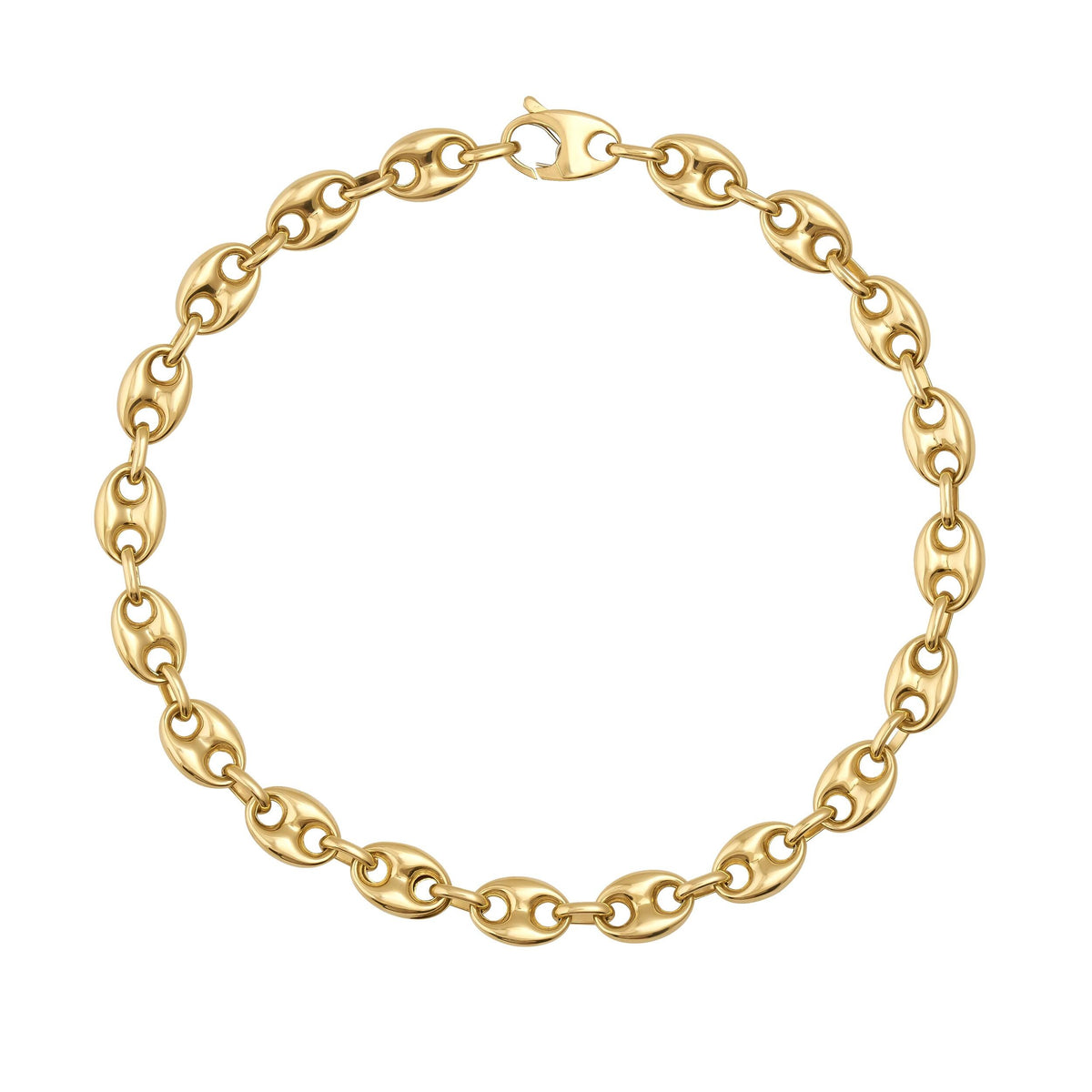 Catena a maglia marina in oro giallo 14kt distesa su sfondo bianco