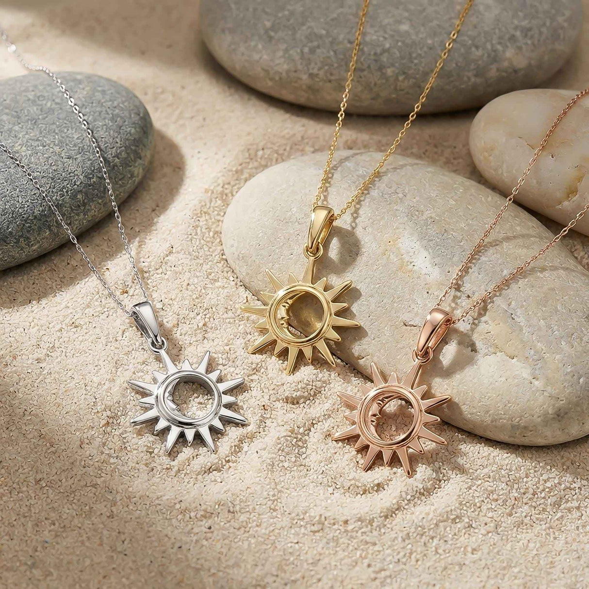 Sun and Moon Necklace 14K Solid Gold Celestial Astrology Pendant