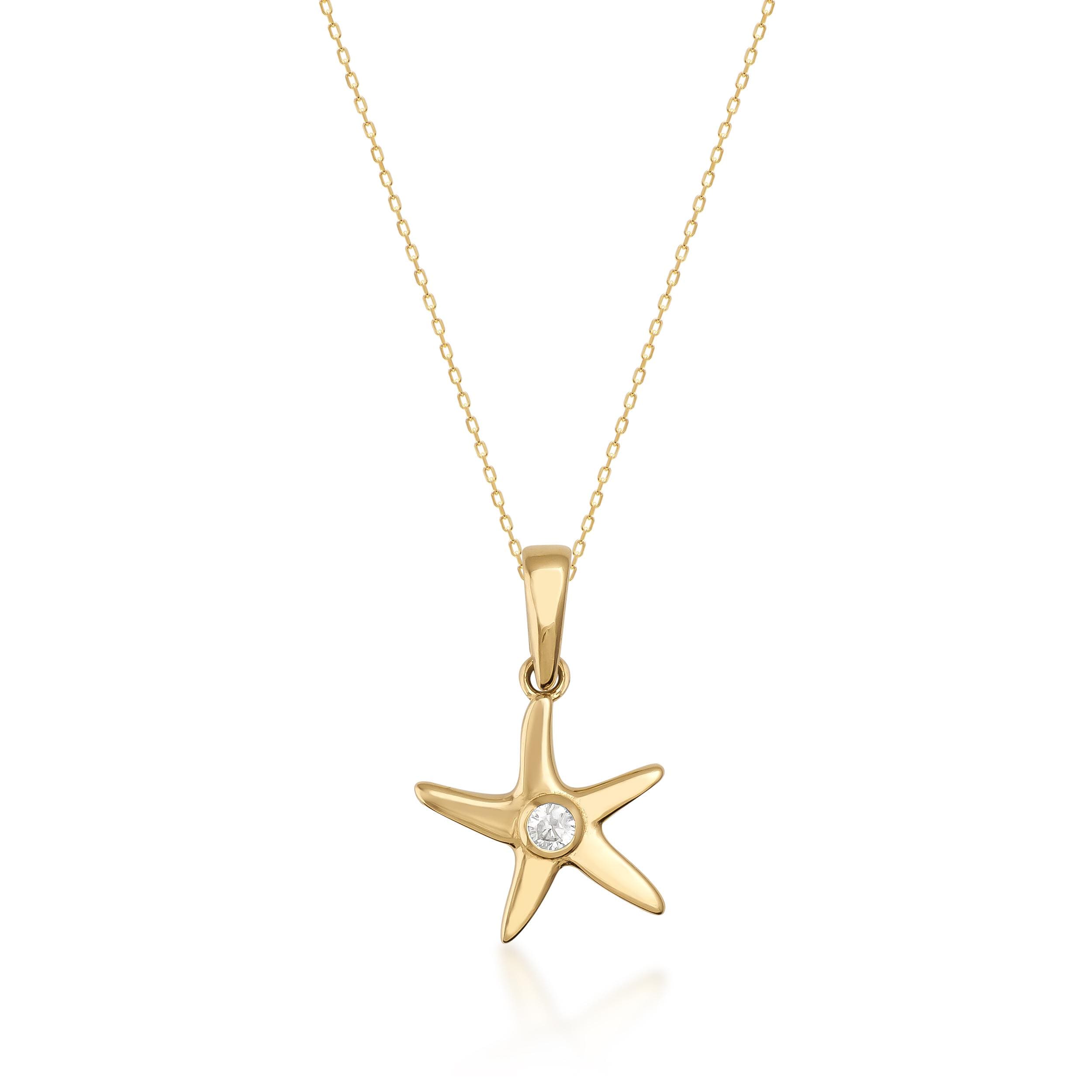 14K Gold Starfish Necklace with CZ – Heon Jewelry