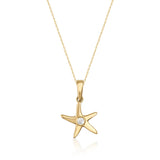 Starfish Necklace 14K Solid Gold CZ Pendant Minimal Ocean Jewelry