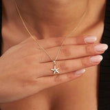 Starfish Necklace 14K Solid Gold CZ Pendant Minimal Ocean Jewelry