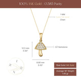 Mushroom Necklace 14K Solid Gold CZ Pendant Minimal Nature Jewelry