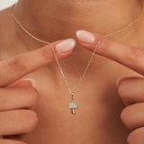 Mushroom Necklace 14K Solid Gold CZ Pendant Minimal Nature Jewelry