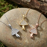 Mushroom Necklace 14K Solid Gold CZ Pendant Minimal Nature Jewelry