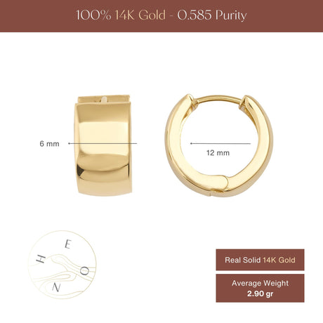 Minimal Bold and Thick Gold Huggie Earrings 14K Solid Gold Timeless Jewelry