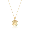 Collier trèfle à quatre feuilles taille diamant en or jaune 14 carats sur fond blanc