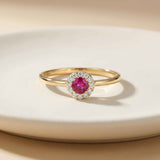 Ruby Birthstone Ring July 14K Solid Gold Ruby Halo Gift for Her