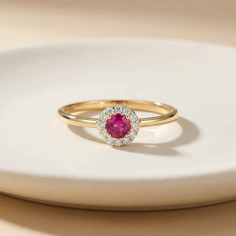 Ruby Birthstone Ring July 14K Solid Gold Ruby Halo Gift for Her