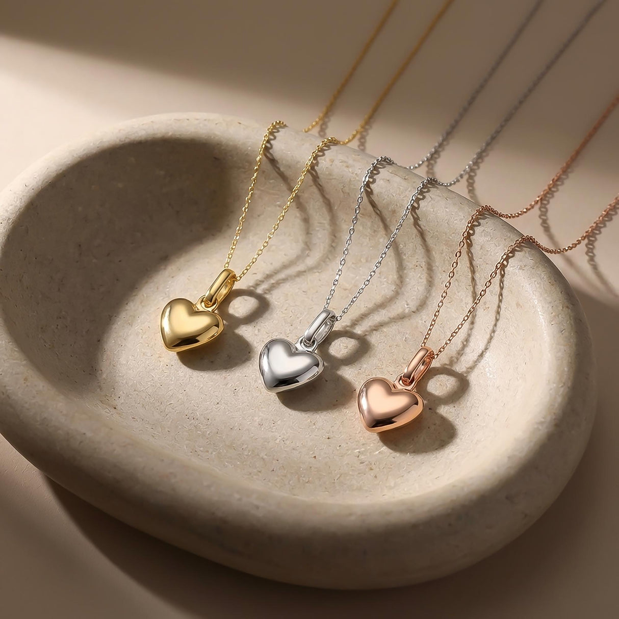 Puffed Heart Necklace 14K Solid Gold 3D Heart Timeless Love Jewelry Gift