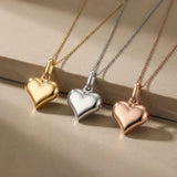 Puffed Heart Necklace 14K Solid Gold Classic 3D Heart Love Jewelry Gift