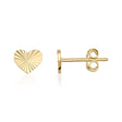 14K yellow gold diamond-cut heart stud earrings, front and side view on white