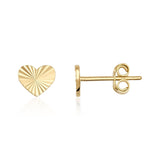 14K Solid Gold Heart Stud Earrings Diamond Cut Small Minimal Everyday Gift