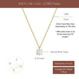 14K Solid Gold White Topaz Necklace Minimal Solitaire Gold Pendant Everyday Jewelry Gift